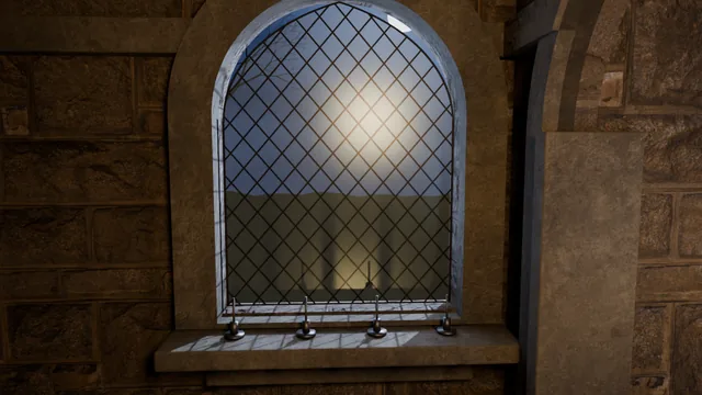 Candles in the landing window, the moon behind the leaded glass