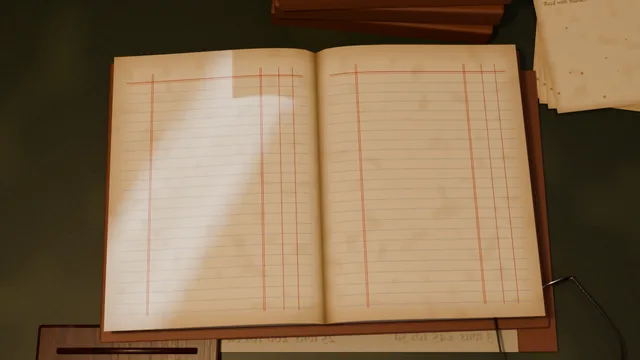 An open ledger, its columns ruled in red, waiting to be read again